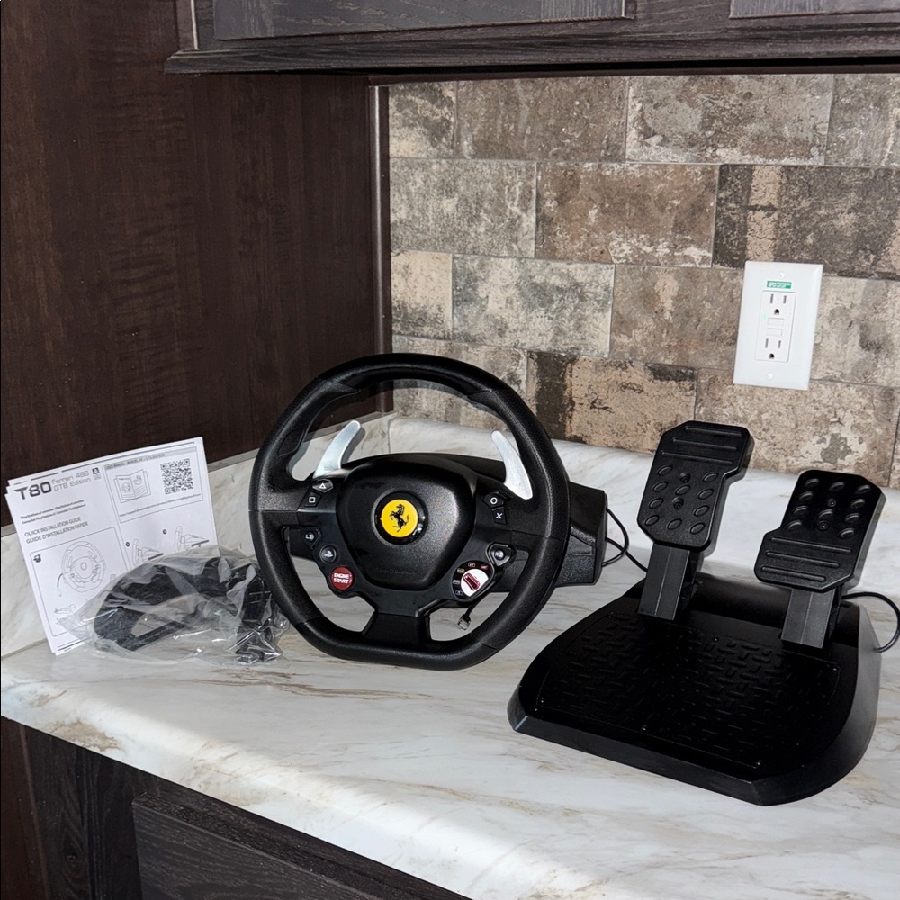 Ferrari Black Steering Wheel and Pedals